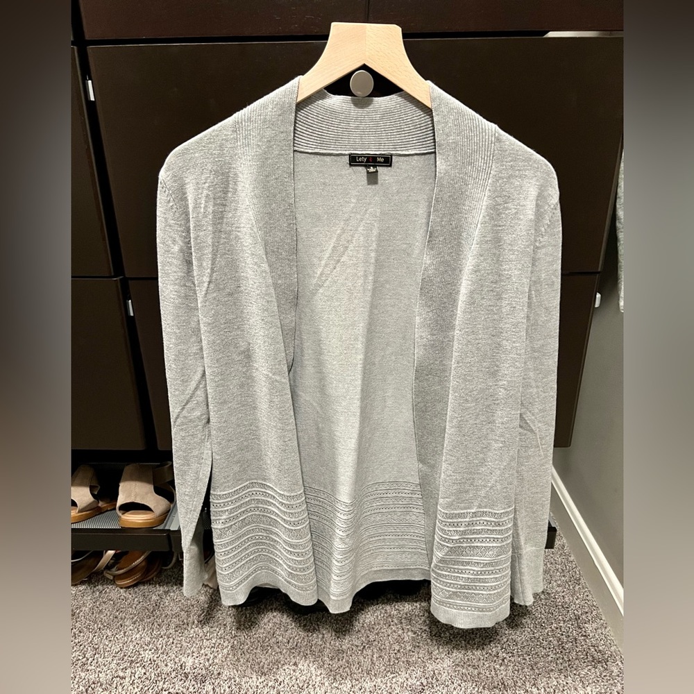 LETY & ME Gabby Pointelle Detail Cardigan, Light Gray, size S